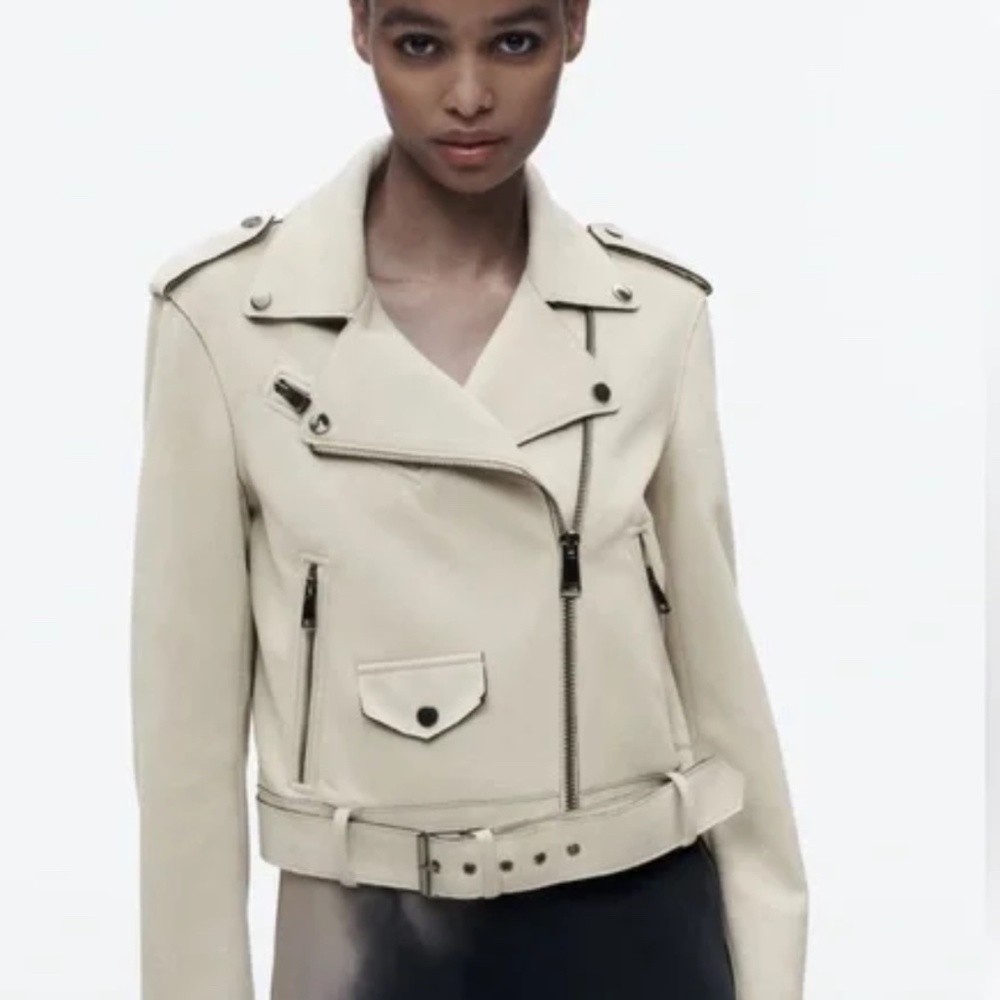 Zara suede biker jacket light beige NWOT XL Zara